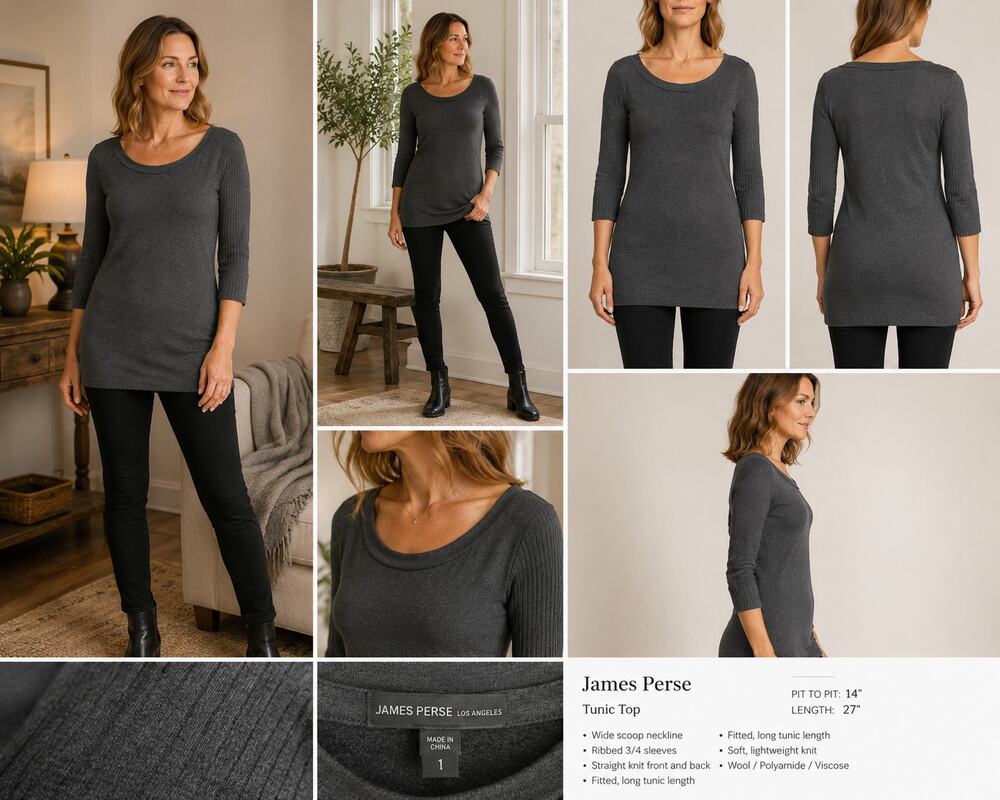 James Perse Los Angeles Lightweight Wool Blend Drape Neck Tunic Top size 4